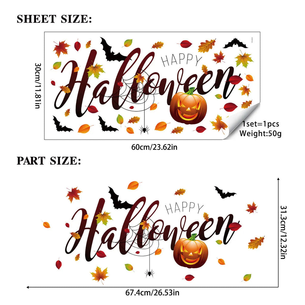 Halloween Pumpkins Leaves Bats Static Cling Window Glass Decals Holiday Party Scene Decoration Stickers Qme