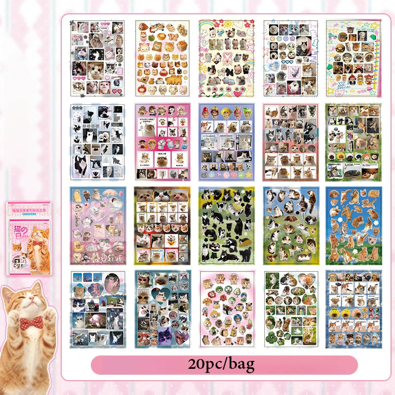 Cat Daily Meme Sticker Book, Funny Kitten Head & Food Themed Stickers for Journal Collage Qme A