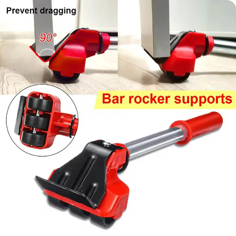 HEE RAK 5Pcs/Set Heavy Duty Furniture Lifter Mover Roller with Wheel Bar Moving Device Lift Helper Furniture Move Transport Tool Qme