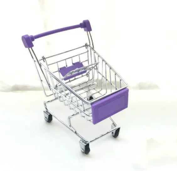 1:48 Mini Supermarket Shopping Trolley Cart Desktop Model Toy for Children Home Decoration Miniature Toy Qme Purple