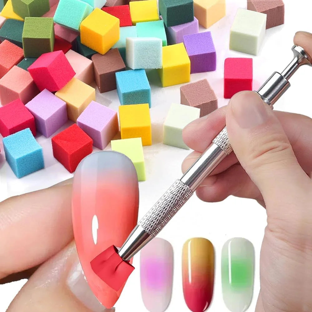 100 Nail Art Sponges Scratching Pens Powder Puffs Mini Tofu Blocks Qme