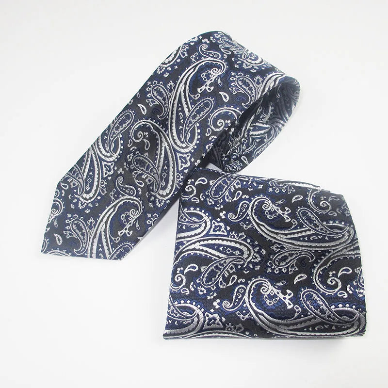 Men's Tie Pocket Square Paisley Flower Dots Hankerchief Narrow Thin Qme