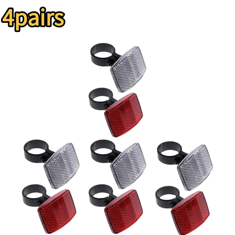 NEW Front & Rear Bike Bicycle Reflector Set Red White Fixings Mounting Bracket Warning Light Safety Lens Bicycle Accessorie Qme 4pairs