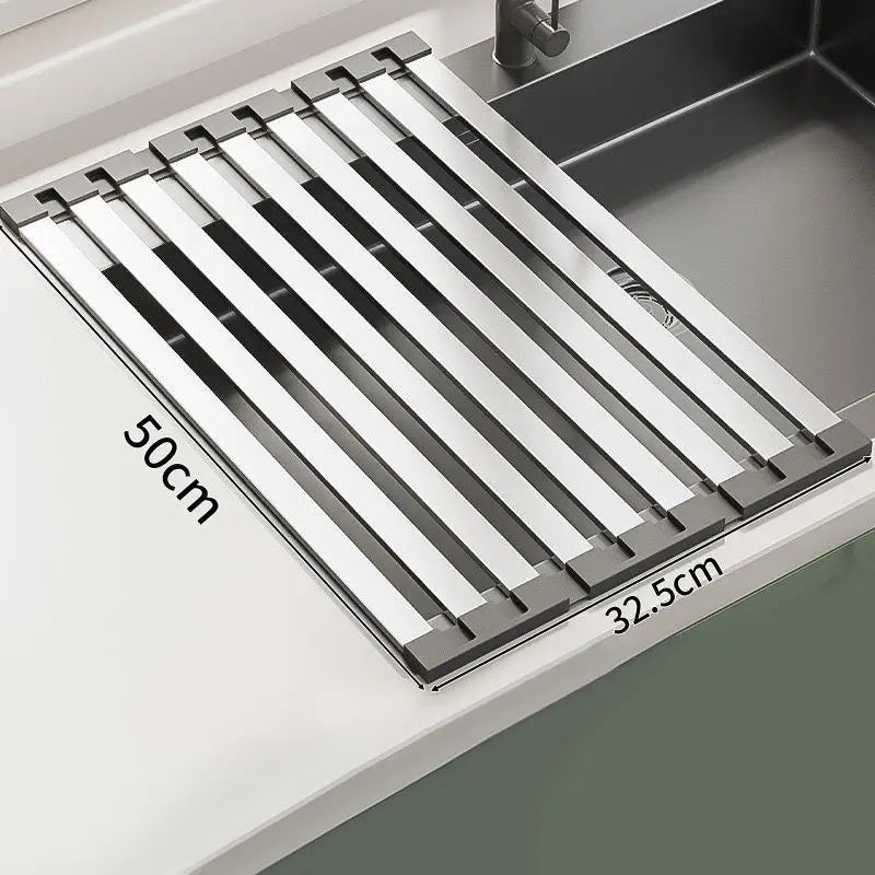 304 Stainless Steel Kitchen Sink Drain Rack Dish Foldable Telescopic Qme A2