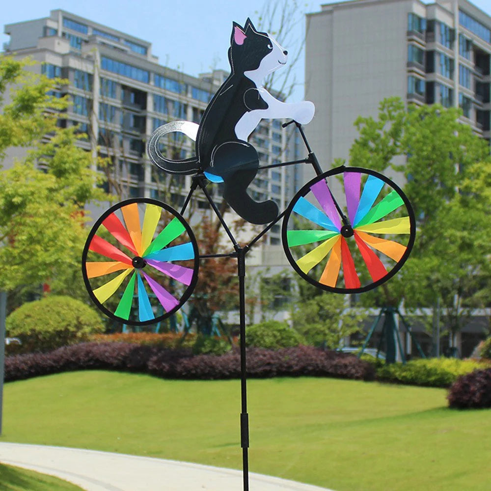 Animal Riding Three-dimensional Cartoon Modelling Windmill Creative Bicycle Wind Spinners Standing Pole Garden Yard Decoration Qme