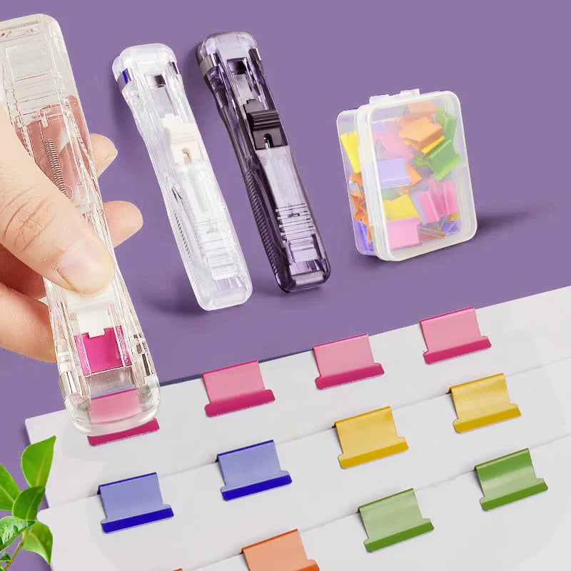 Mini Traceless Reusable Hand Clip Push Stapler Paper Book File Office Student Binder Binding Tools Supplies Accessories Qme