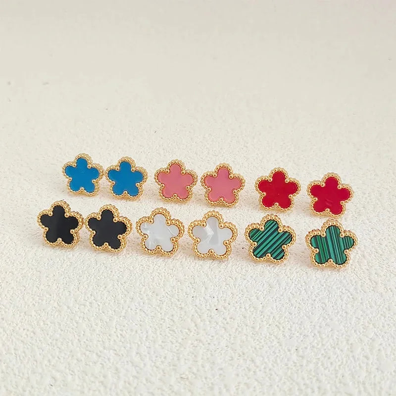 High Quality Stainless Steel Five-Leaf Flower Plant Earrings Classic Luxury For Woman Party Wedding Jewelry Hot Sale Clover Qme