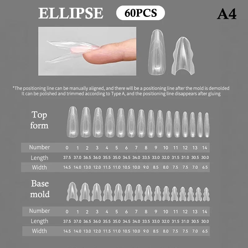 Coffin Dual Forms Nail Extension Sandwich Molds 15 Sizes Reusable Qme A4