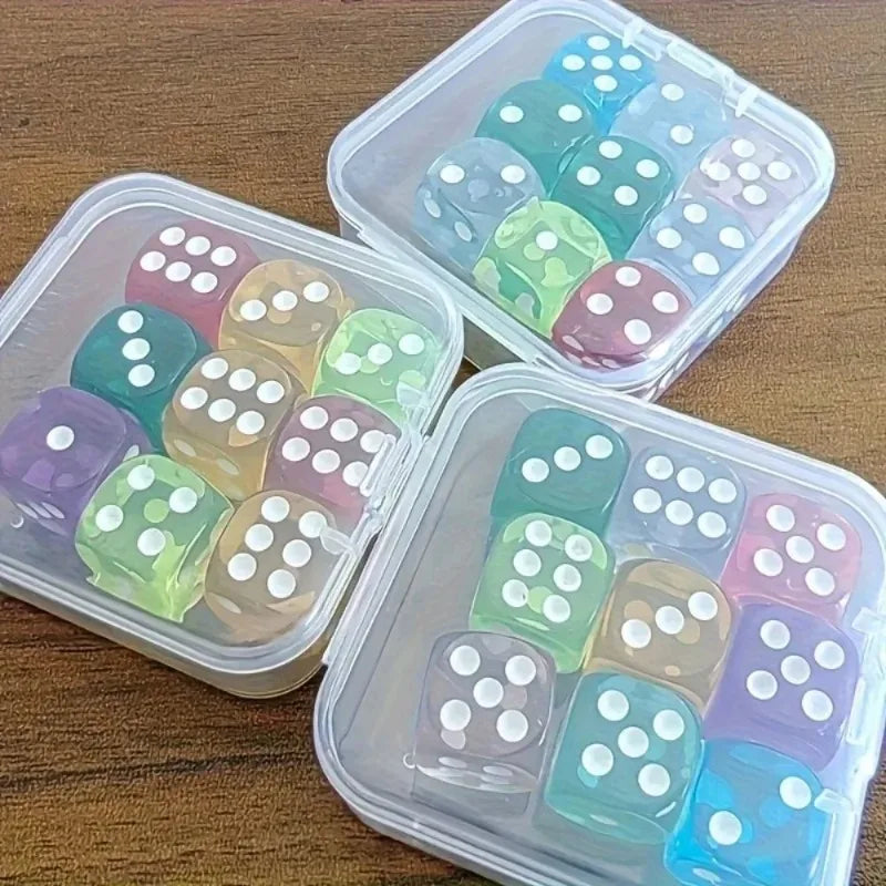 Boxed 9 pieces, 14mm in size, transparent boxed dice, throwing dice, sieve for dice Qme