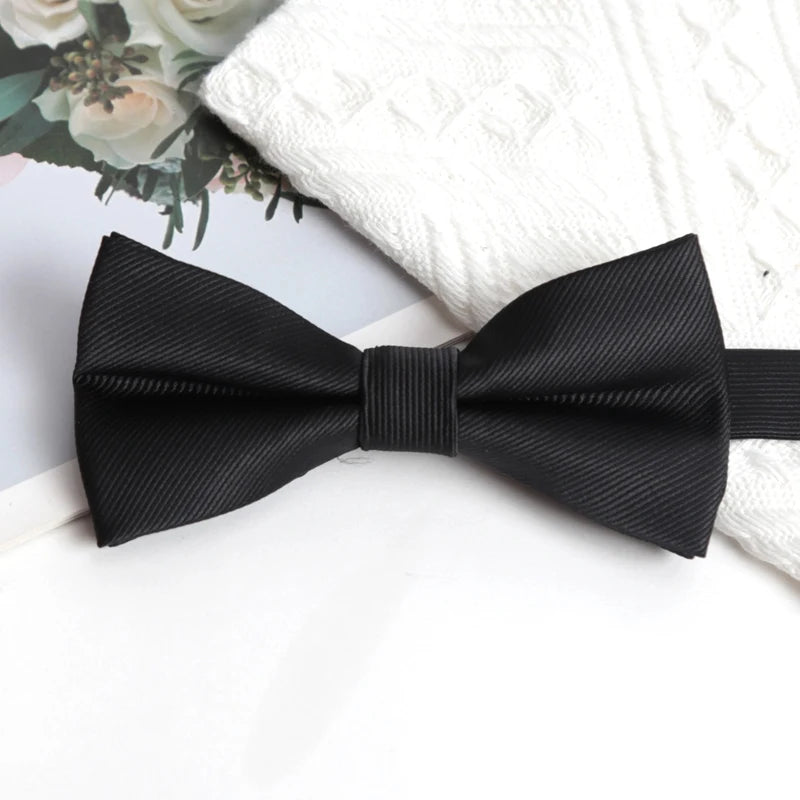 Mens Ties Solid Black Bowtie Men British Double-layered Bowknot Qme A5
