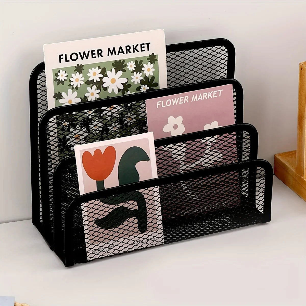 Multifunctional Office Desk Organizer Set - Metal Mesh File Rack, Letter Holder, Multi-Tier Bookshelf, Envelope and Card Stand Qme