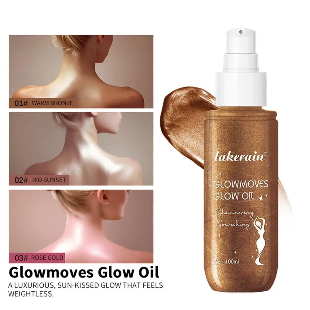 Lakerain Glowmotions Glow Body Oil 100ml Long Lasting Hydrating Shimmer Bronze Non-Greasy Summer Body Care Glow Oil Makeup Qme