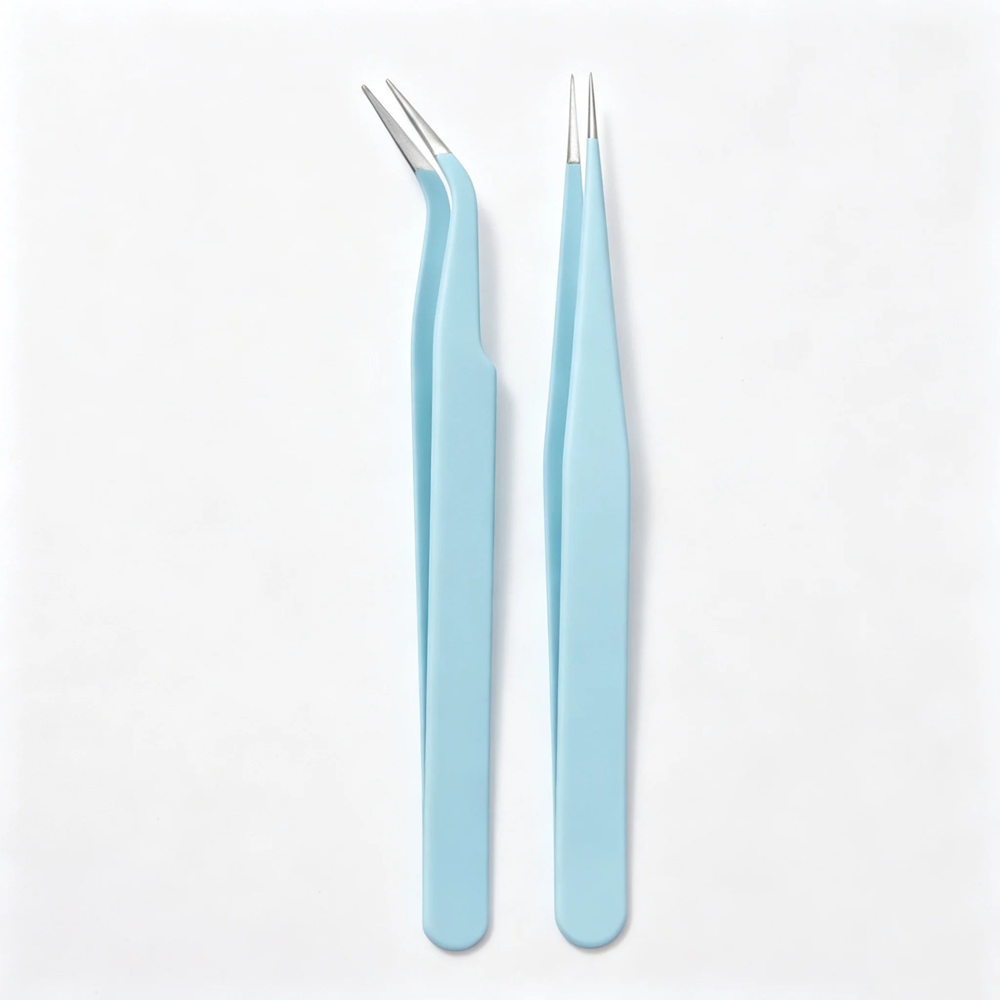 Stainless Steel Straight Curved Tweezers Colorful DIY Eyelash Tweezer Qme 2Pcs Blue China Mainland