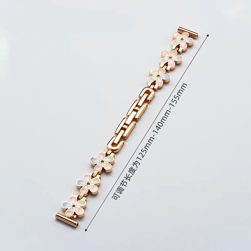 Metal Dropper Flower Steel Buckle Band Suitable for Huawei 8/9Mi 8/9 Apple IWatch1-9 S10 Stainless Steel Accessory Strap Qme Champagne AP 38-40-41 S10-42MM