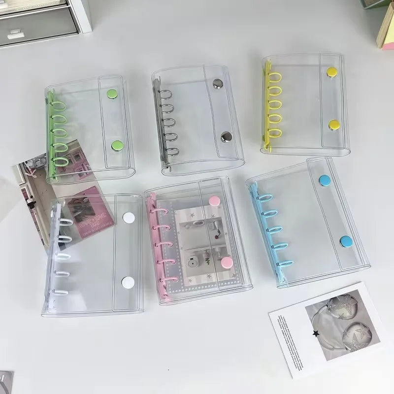 Transparent PVC Binder Cover 5-Hole Tri-fold Design Mini Notepad Qme