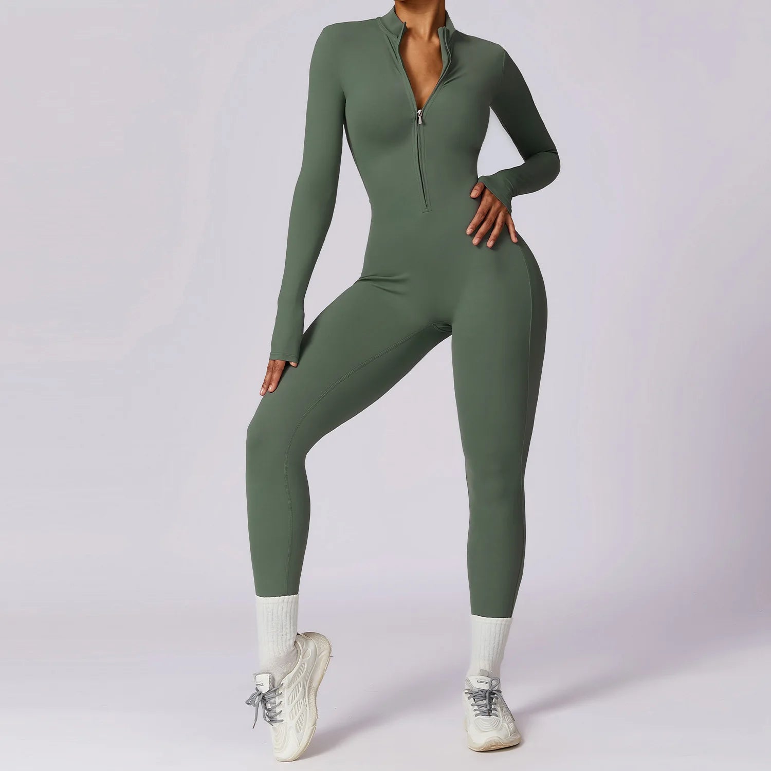 A Naked zipper short sleeved yoga suit jumpsuit, quick drying breathable outdoor sports tight fitting jumpsuit, fitness suit Qme M Turquoise green