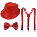 Performance Props Set with Sequined Hat Tie Gloves and Suspenders Party Wedding Boy Men Christmas Decor Carnival Ball Party Prop Qme Red