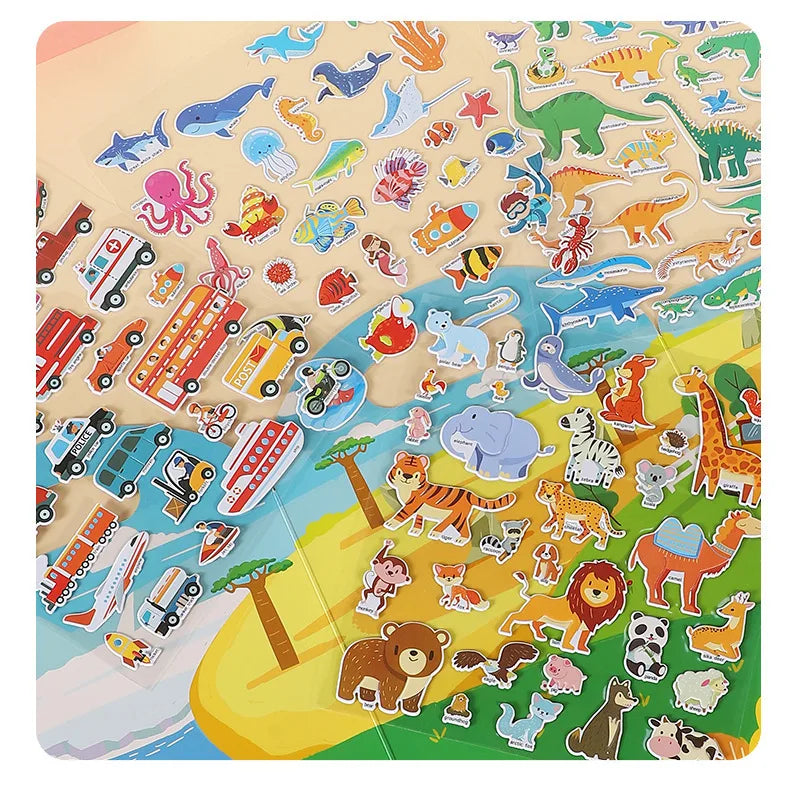 Reusable Sticker Book for Kids Vehicles Stickers Educational Learning Travel Stickers Activity Books for Toddler Girls Boy Qme