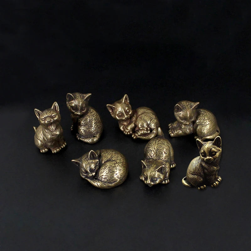 Retro Small Cat Brass Metal Statue Ornament Animal Figurines Figurine Qme