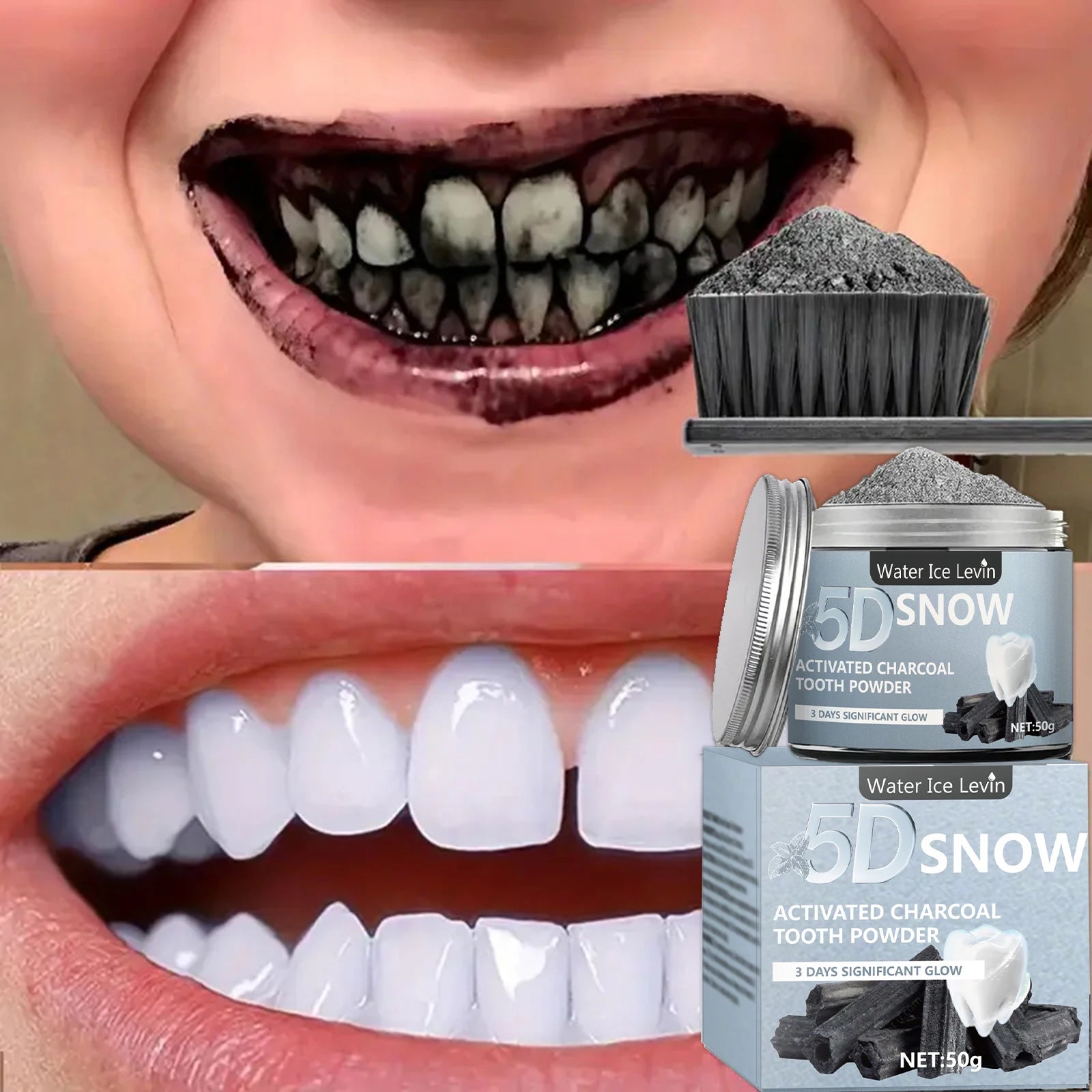 Bamboo Charcoal Teeth Whitening Powder - Natural Whitening and Deep Cleaning for Men and Women, Freshens Breath, Daily Use Toothpaste, 1 Piece Qme