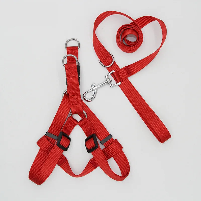 B 2/3Pcs Solid Nylon Dog Harness Collar Leash Set, Adjustable Breathable Traction Kit For Dogs Daily Walking Training Qme Red 2pcs set 2.0