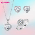 Romatic Birthday Valentines Day Gift Luxury 925 Sterling Silver Color Jewelry Sets Cubic Zircon Heart Ring Necklace Earrings Qme Default Title