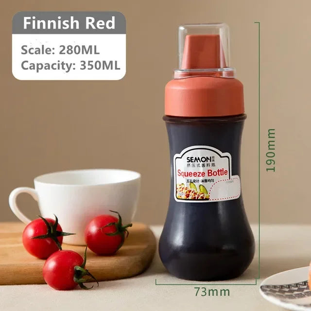 350ml Squeeze Condiment Bottles 5 Hole Sauce Squeeze Bottle With Clear Cover Kitchen Ketchup Mustard Sauce Olive Oil Bottles Qme Red