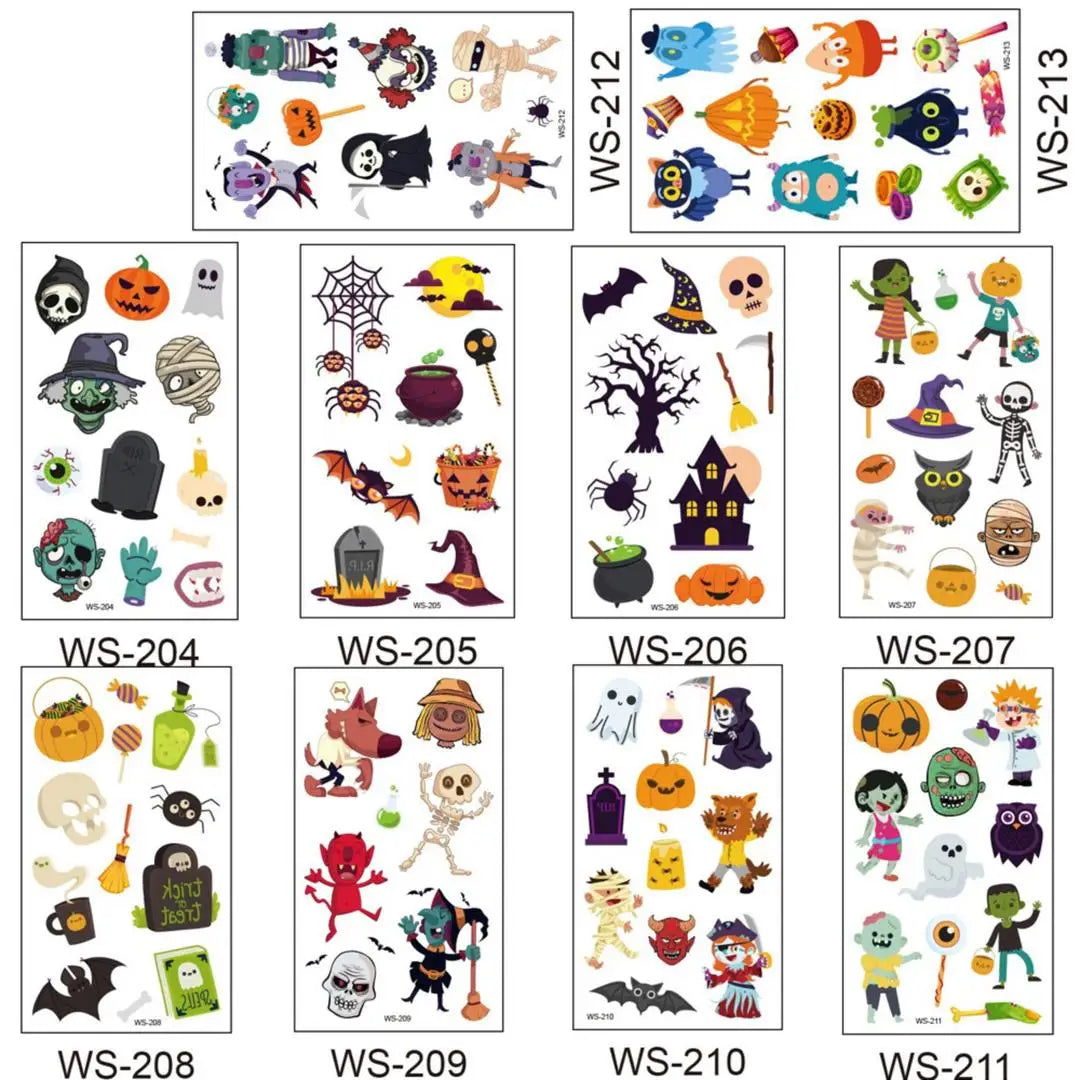 A 10 Sheets Halloween Pumpkins Tattoo Sticker Temporary Fake Tattoo Arm Hands Body Waterdichte Tatouages Pour Kids Toy Gift Qme 10pcs WS-204WS213