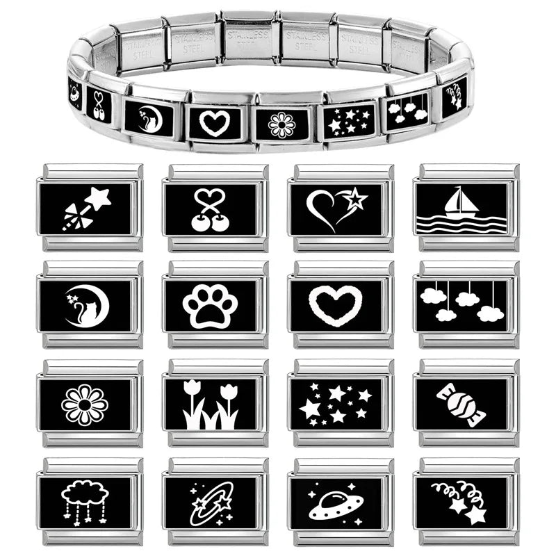 2026 New Wholesale Cute LOVE Black Series Charm Bracelet Fit 9mm Bracelet Stainless Steel Italian Links Making DIY Jewelry Gifts Qme