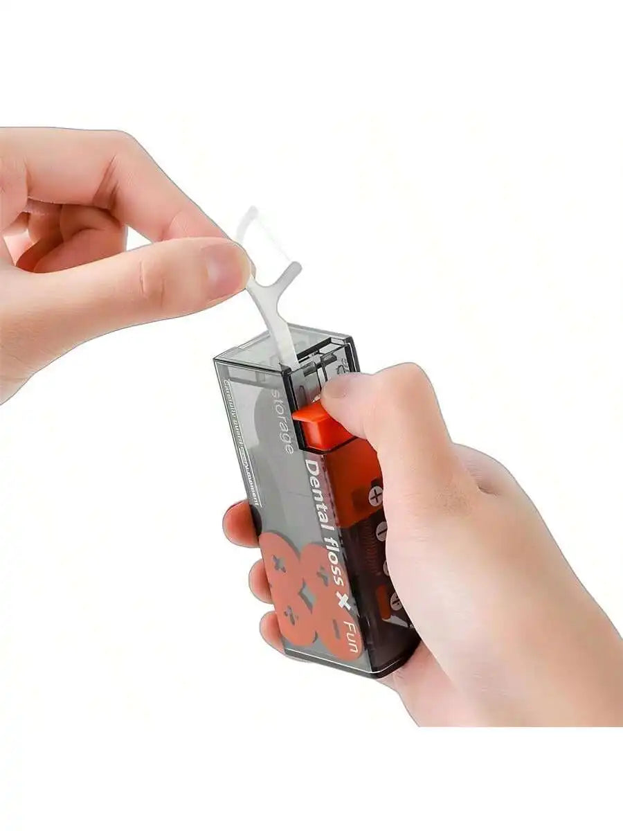 Portable Decompression Tool Automatic Dental Floss Box Stick Picking Qme orange