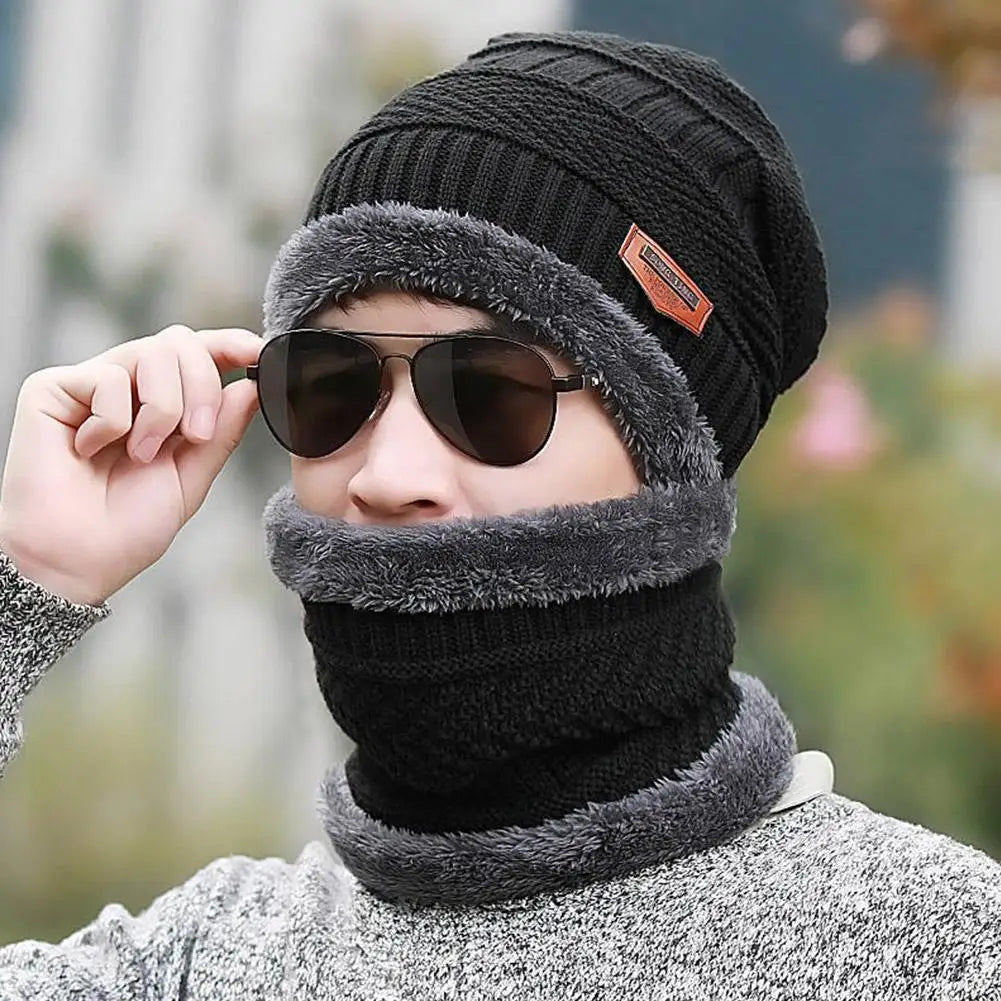 Winter Fleece Scarf Hats Thicken Plush Warm Beanies Wool Knit Caps Men Women Outdoor Cycling Ski Cold Protection Neck Mask Hat Qme