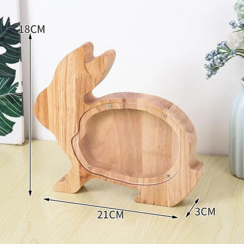 Wooden Animal Piggy Bank Transparent Cat Elephant Dinosaur Wood Qme Rabbit