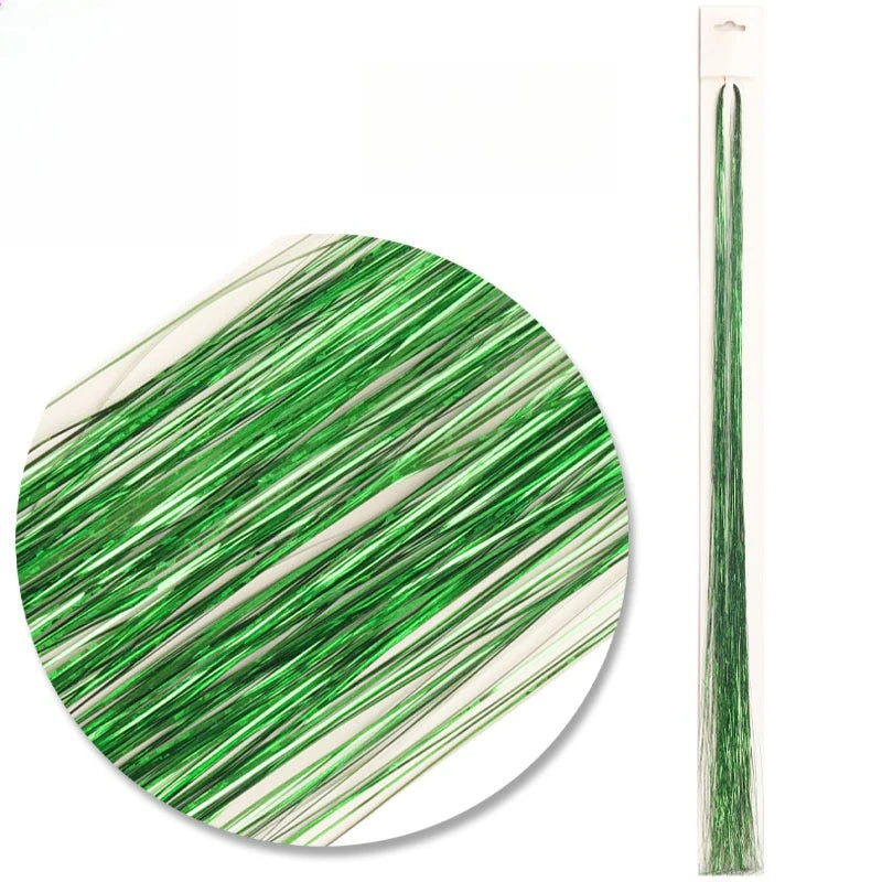 Fairy Hair Tinsel Strands Glitter Sparkle Hair Streaks Shiny Synthetic Hair Extensions For Party Cosplay Daily Hair Decor Qme Green 7pcs