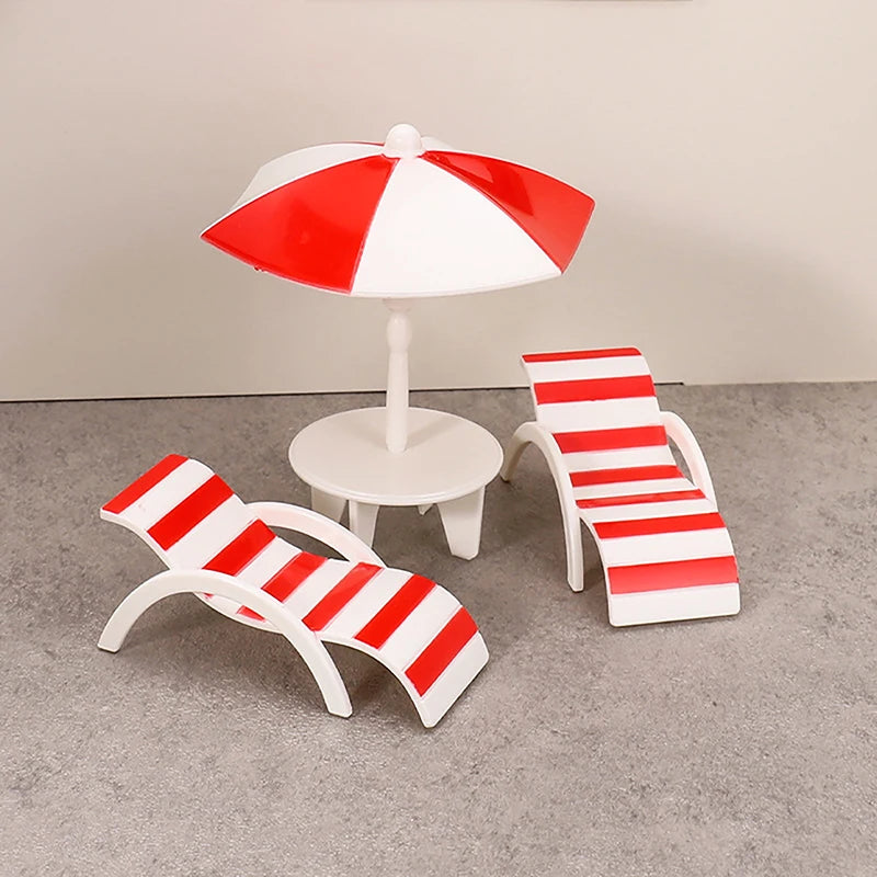 Mini Sun Umbrella Double Beach Chair Miniature Handicrafts Toy House Qme