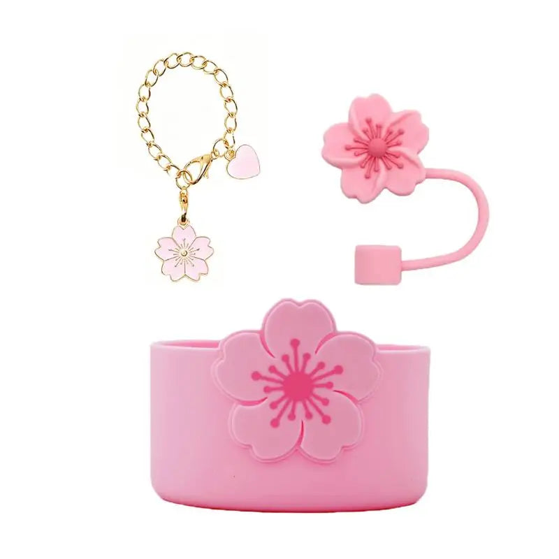 Tumbler Straw Cover Water Bottle Silicone Boot Charm Begonia Shape Qme 3PCS Pink