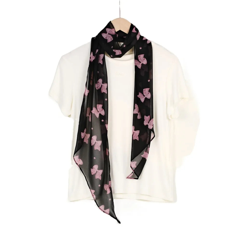 Retro Ribbon Leopard Print Scarf Flower Dressing Decoration Scarf Headband French Style Thin Long Scarves Spring Summer Qme Style F