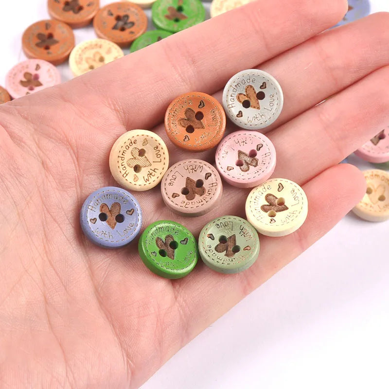 50pcs 15mm Random Mixed 2holes Flatback Wood Buttons For Sewing Clothing Accessories Handmade Materials DIY Crafts Decor c4145 Qme