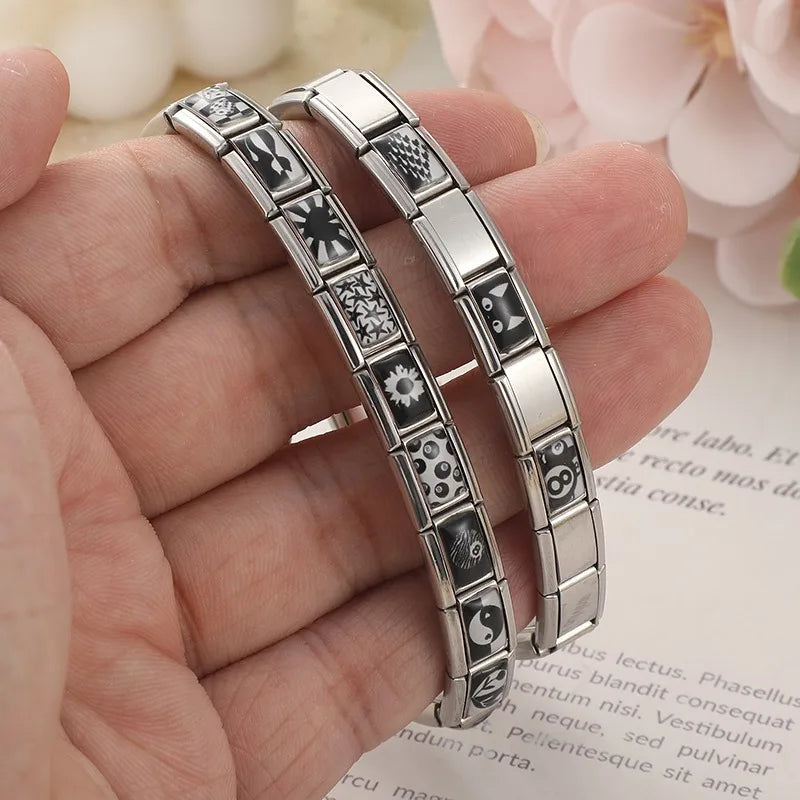 2026 Women's Black Heart Tulip FlowerS Cats Taichi 8 Ball Italian Charms Bracelets Fit 9mm Stainless Steel Bracelet Jewelry Gift Qme
