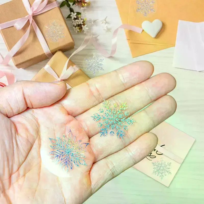 500 Sheets Roll Transparent Snowflakes Stickers Christmas Tags Kids Qme