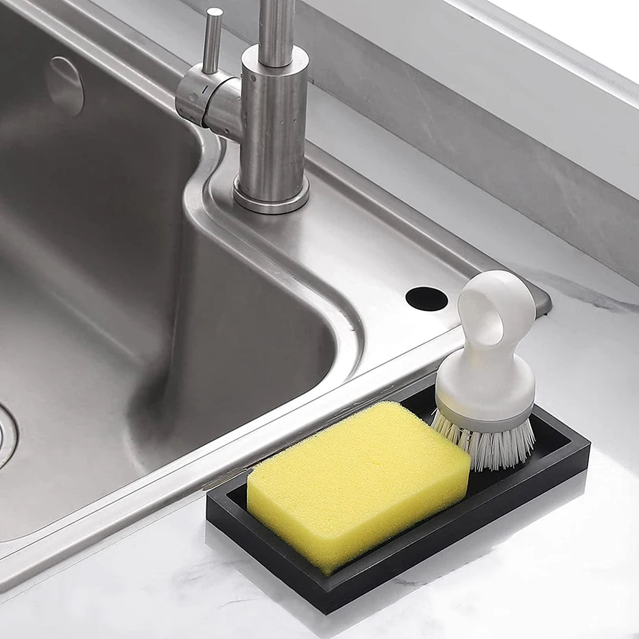 Silicone Soap Dispenser Tray Bathroom Vanity Storage Tray for Dish Soap Sponge Perfume Candle Countertop Storage Tray 2 Sizes Qme