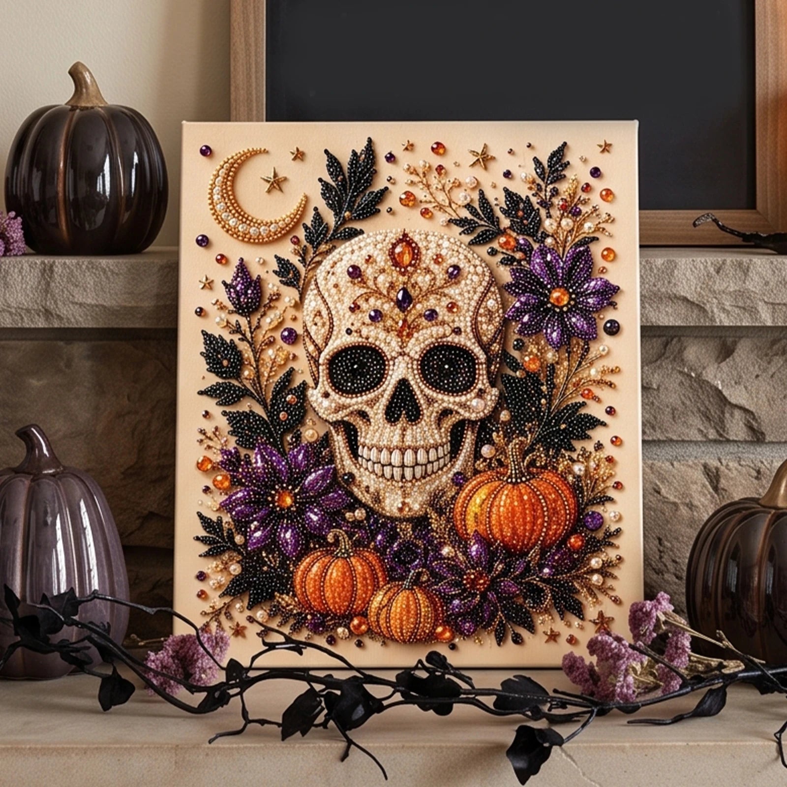 DIY Halloween Framed Diamond Art Pearl Painting Kit 7.87x7.87inch Pearl Diamond Dots Gem Art Craft Pearl Diamond Dots Painting Qme
