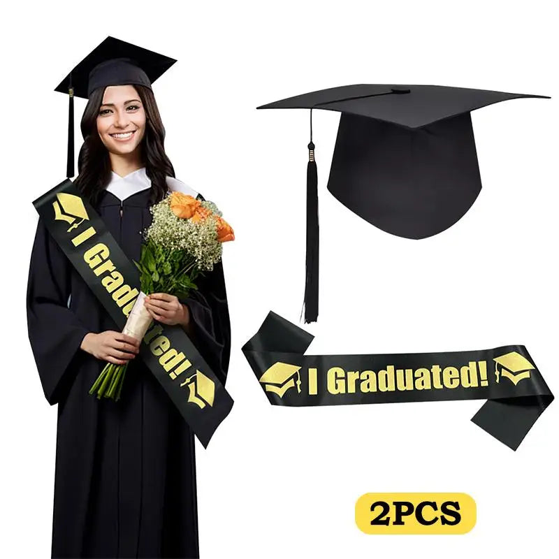 Class Of 2026 Black Golden Satin Sash Bachelor Cap With Tassel Graduation Shoulder Strap Congrats Grad Party Photo Props Qme A4