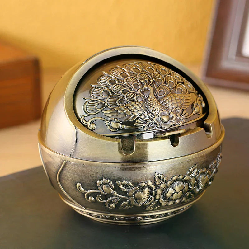 New Retro Ashtray With Lid Creative Metal Household Ashtray Home Decoration Anti-flying Ash Anti-smoke Ashtray Home Decoration Qme