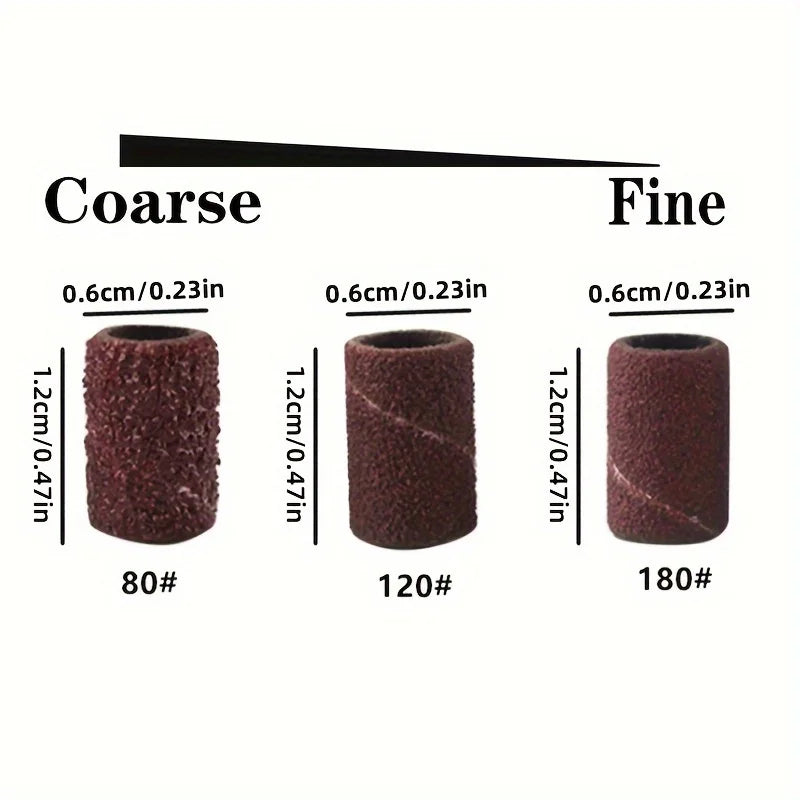 10pcs Sanding Cap Bands For Electric Manicure Machine 180/120/80 Grit Nail Drill Grinding Bit Files Pedicure Tool Set Qme