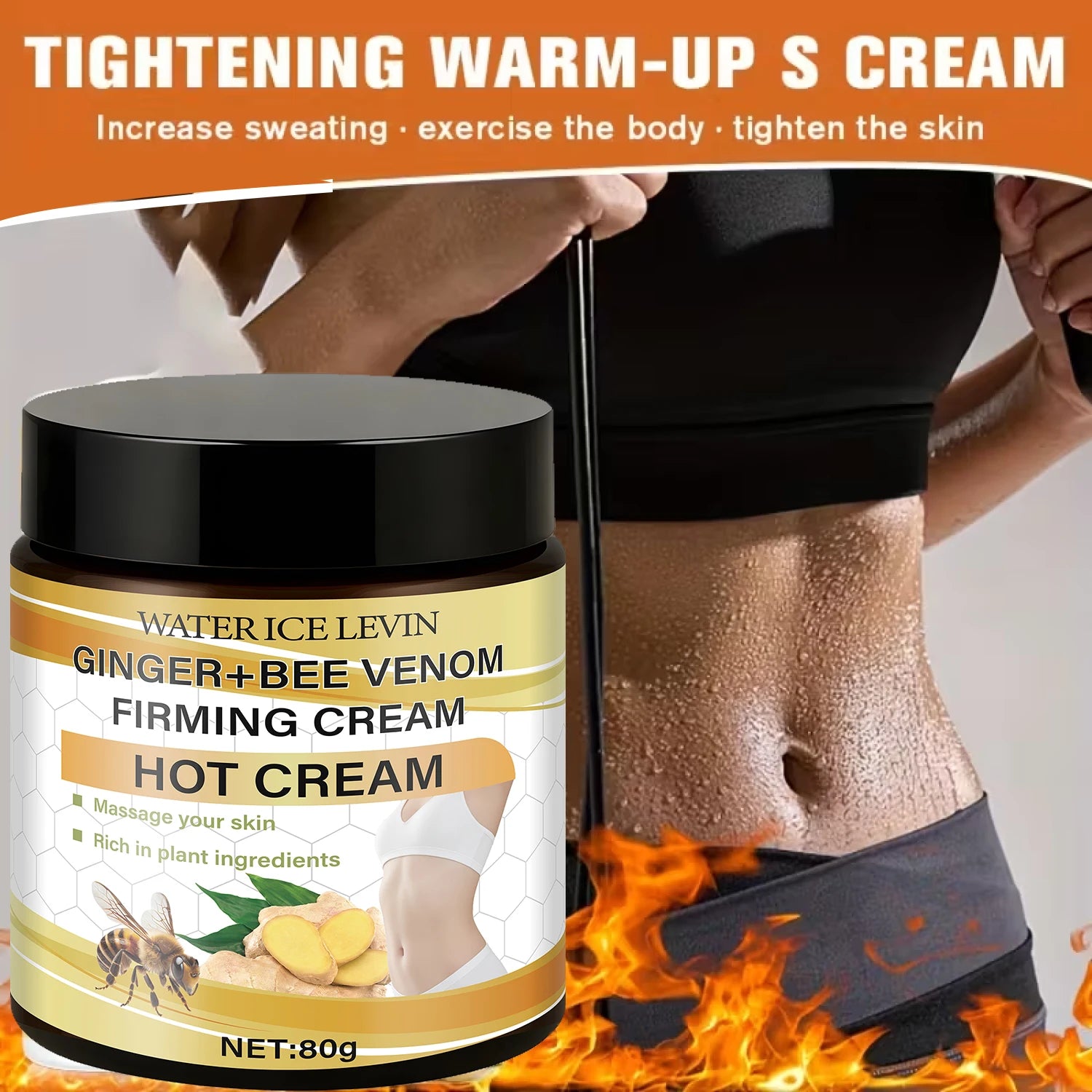 Ginger & Bee Venom Hot Firming Cream - Pre-Workout Warming Moisturizer to Heat Skin,Define with Plant-Based Ingredients. Qme