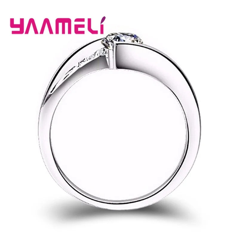 Female Round Zircon Stone Ring Vintage 925 Sterling Silver Color Wedding Jewelry Promise Crystal Engagement Bague for Women Qme
