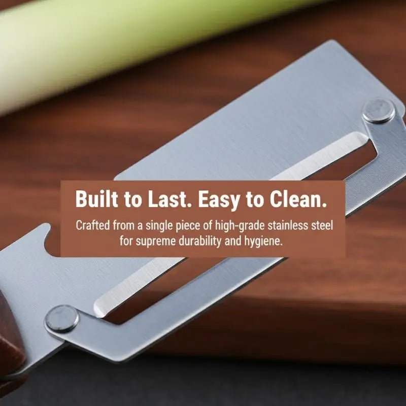 Multifunctional Stainless Steel Peeler Wooden Handle 3-in-1 Scallion Qme