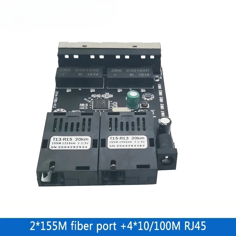 1PCS 100Mbps 2 Fiber 4 Ethernet Switch Fiber Transceiver Optical Port Switch PCBA Qme