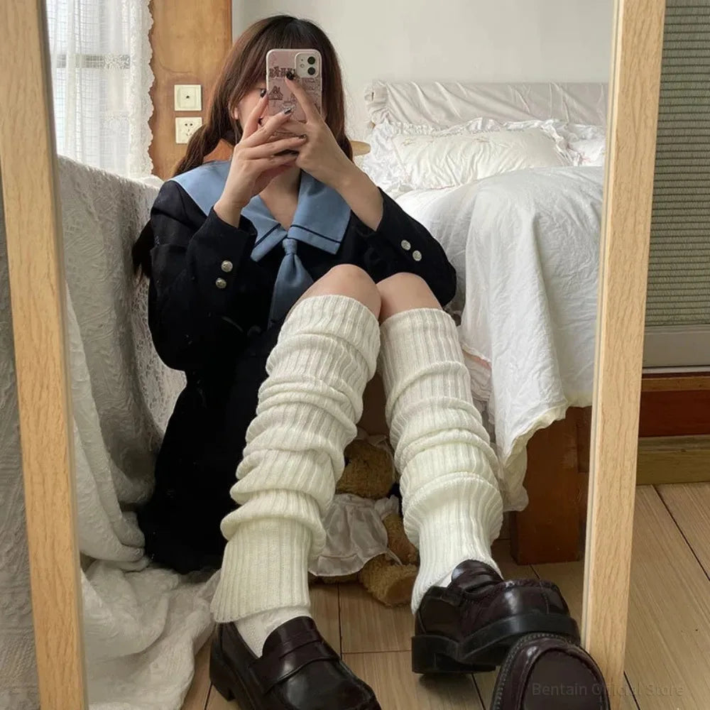 Women's Leg Warmers Lolita Long Socks JK College Knitted Warm Autumn Qme