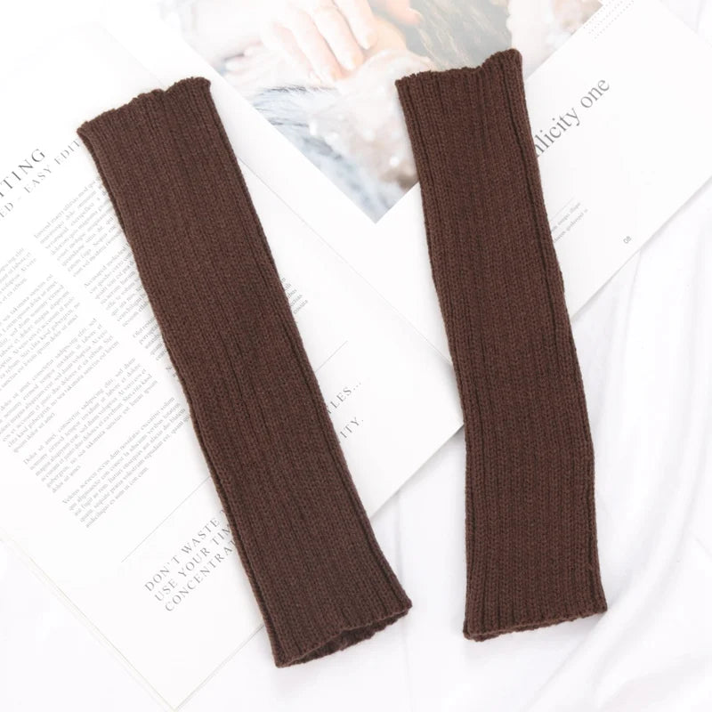 Women Long Fingerless Gloves Fashion Winter Warmer Mitten Arm Sleeve Qme Brown length 30cm
